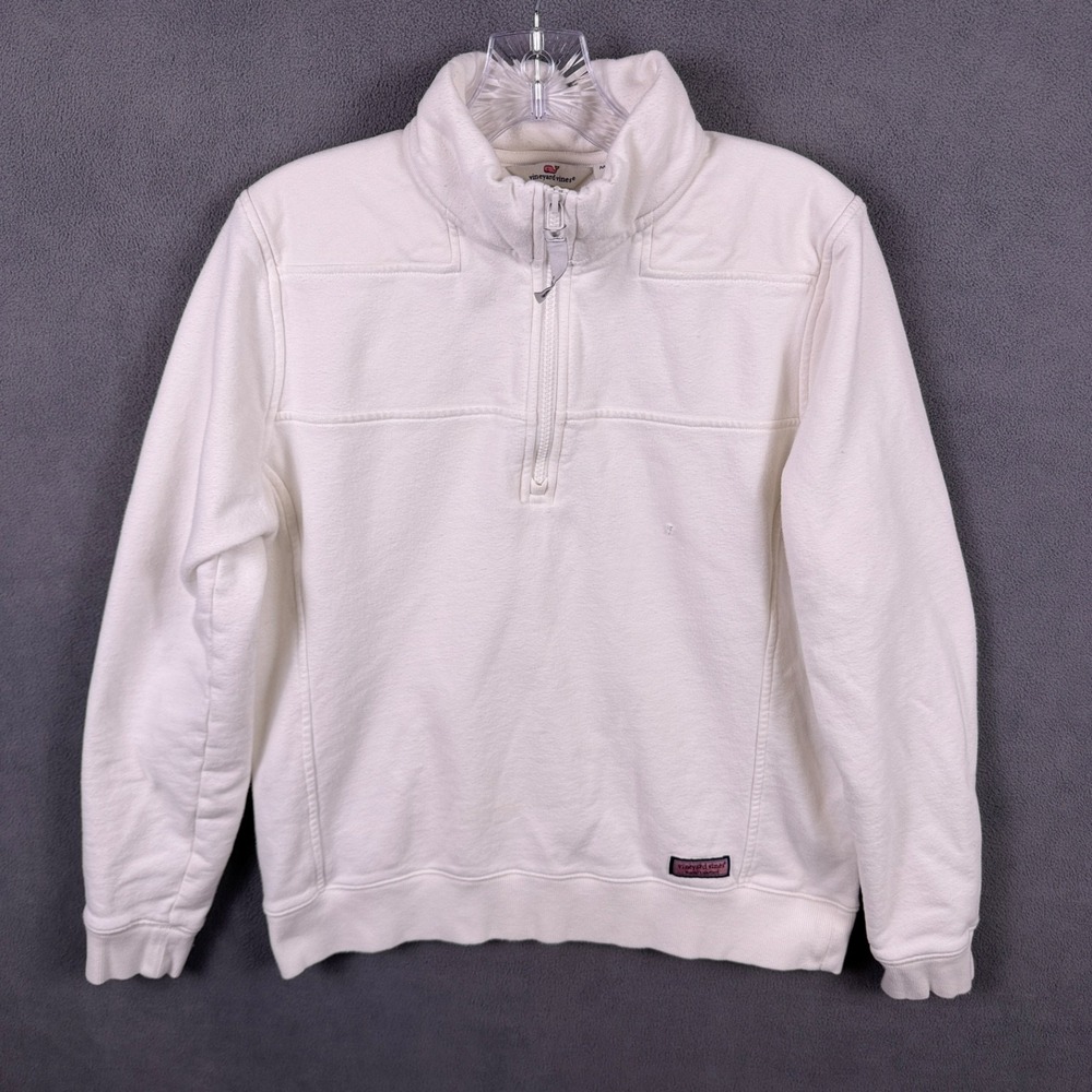 Vineyard Vines Women Collegiate Shep Pullover 1/4 Zip Sweater‎ White sz M Read!